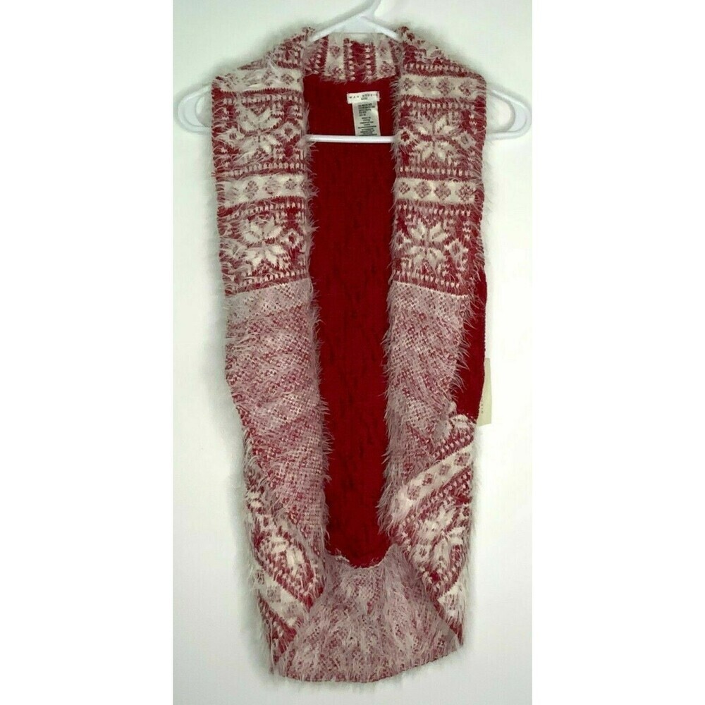 Max Studio Kids Girl's Sweater Vest Open Front Red White Size 10-12 NEW